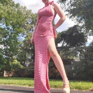 °:•.🦑*. mermaidcore pink maxi length knit dress •🫧.•:°